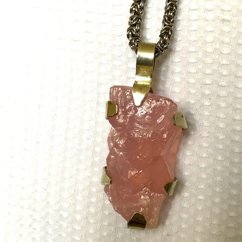 Pink Quartz pendant in german silver chain.